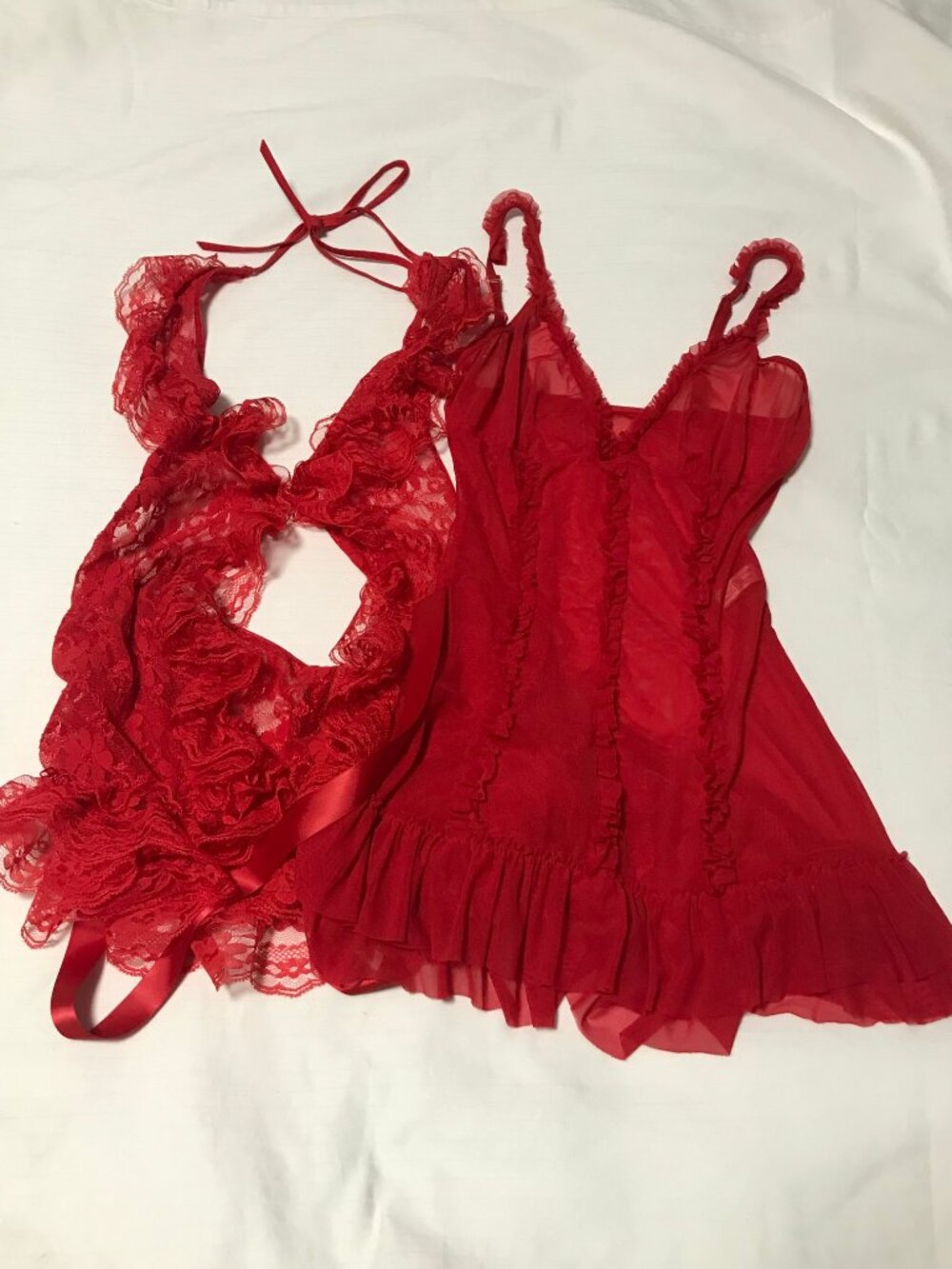 Leg Avenue Red Lace & Mesh Ribbon Babydoll Nightie Lingerie lot SMALL